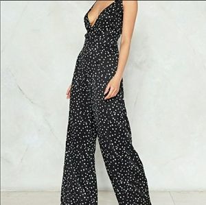 NWT Nasty Gal Satin-like Star Jumpsuit
